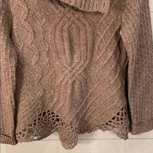 Moth Anthropologie cable knit lacy trim wool blend sweater size small - Picture 3 of 8